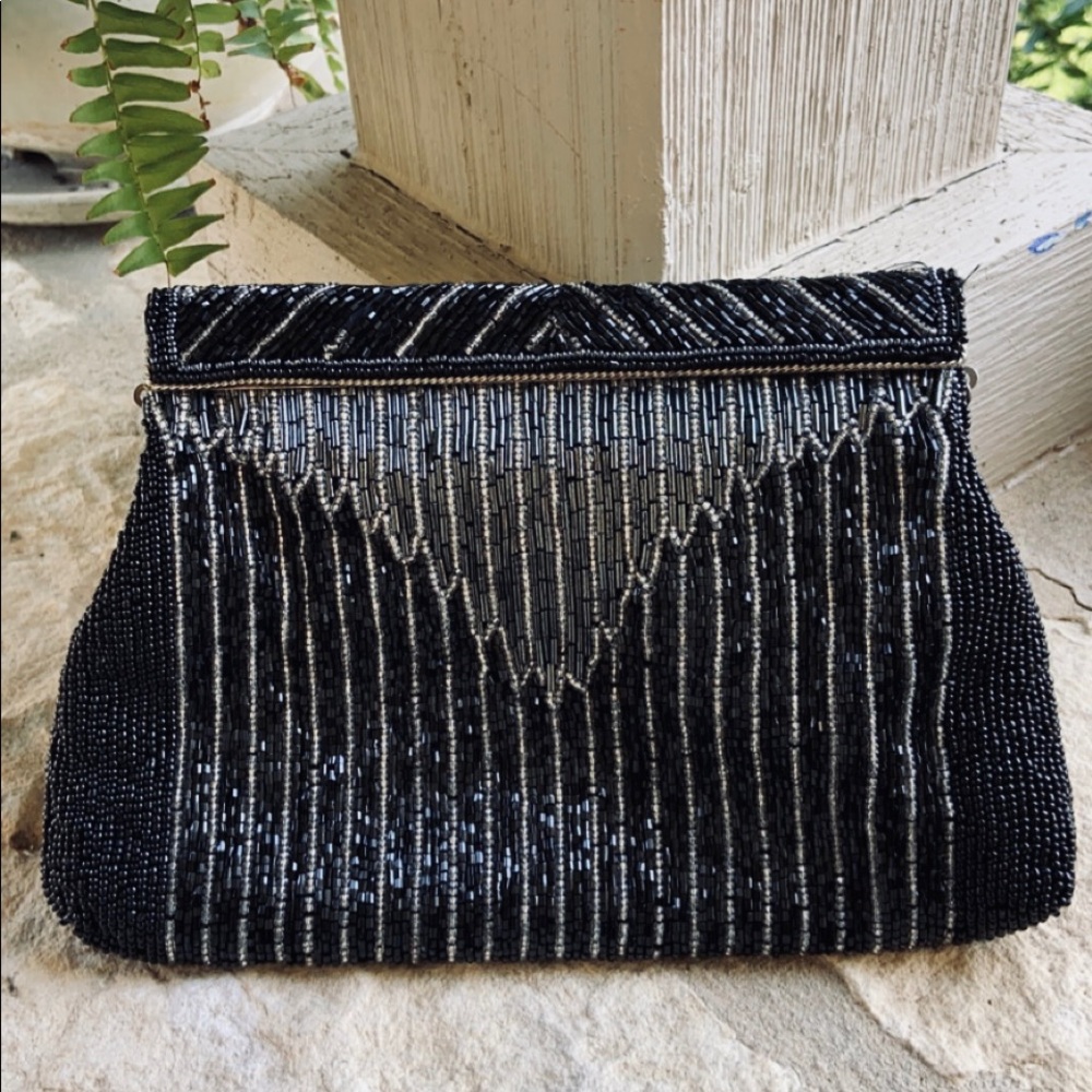 VINTAGE Regale Ltd. Black Beaded Clutch